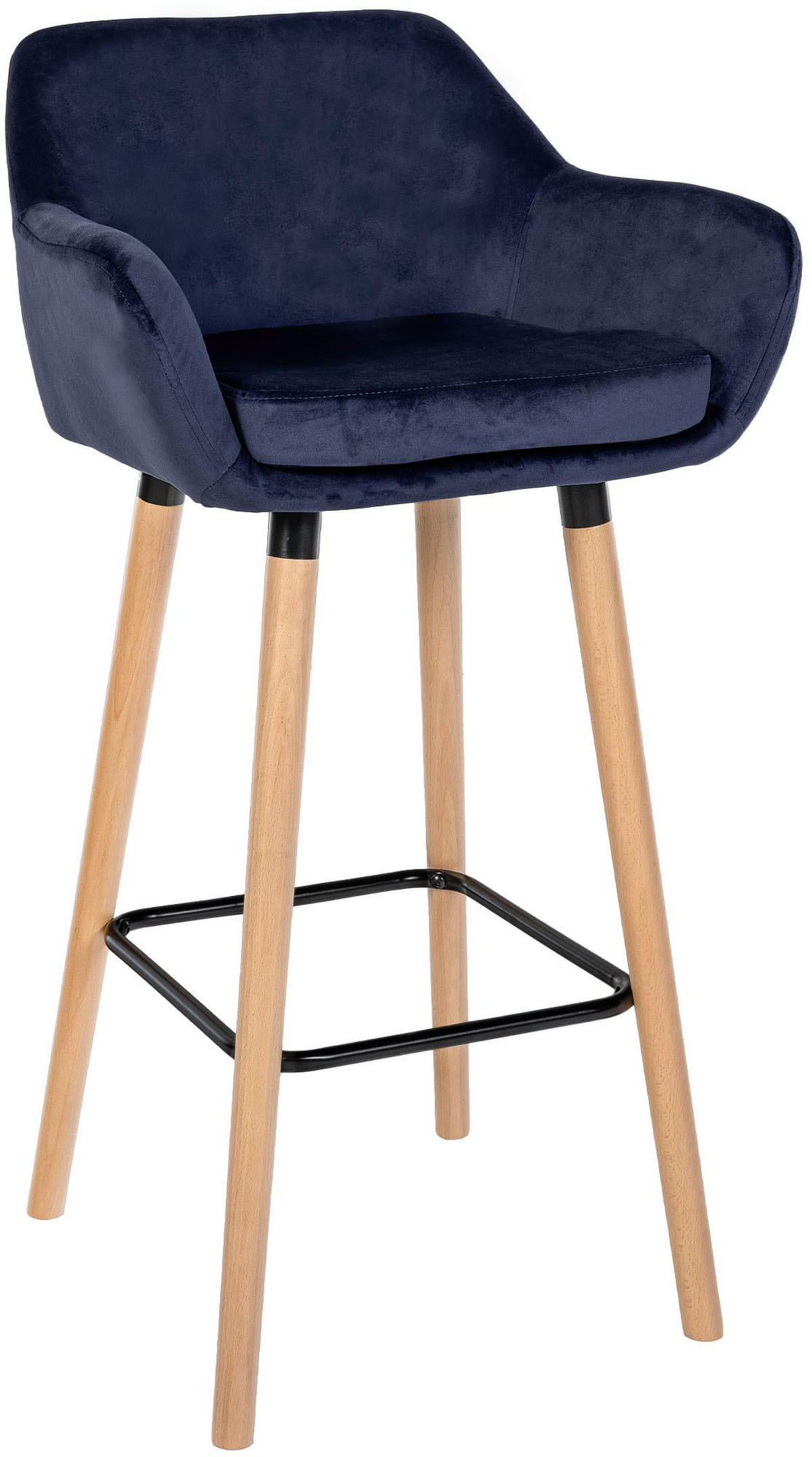 BARHOCKER Samt dunkelblau - Eukalyptusholzfarben/Dunkelblau, Holz/Textil (51/101/50cm) - CLP