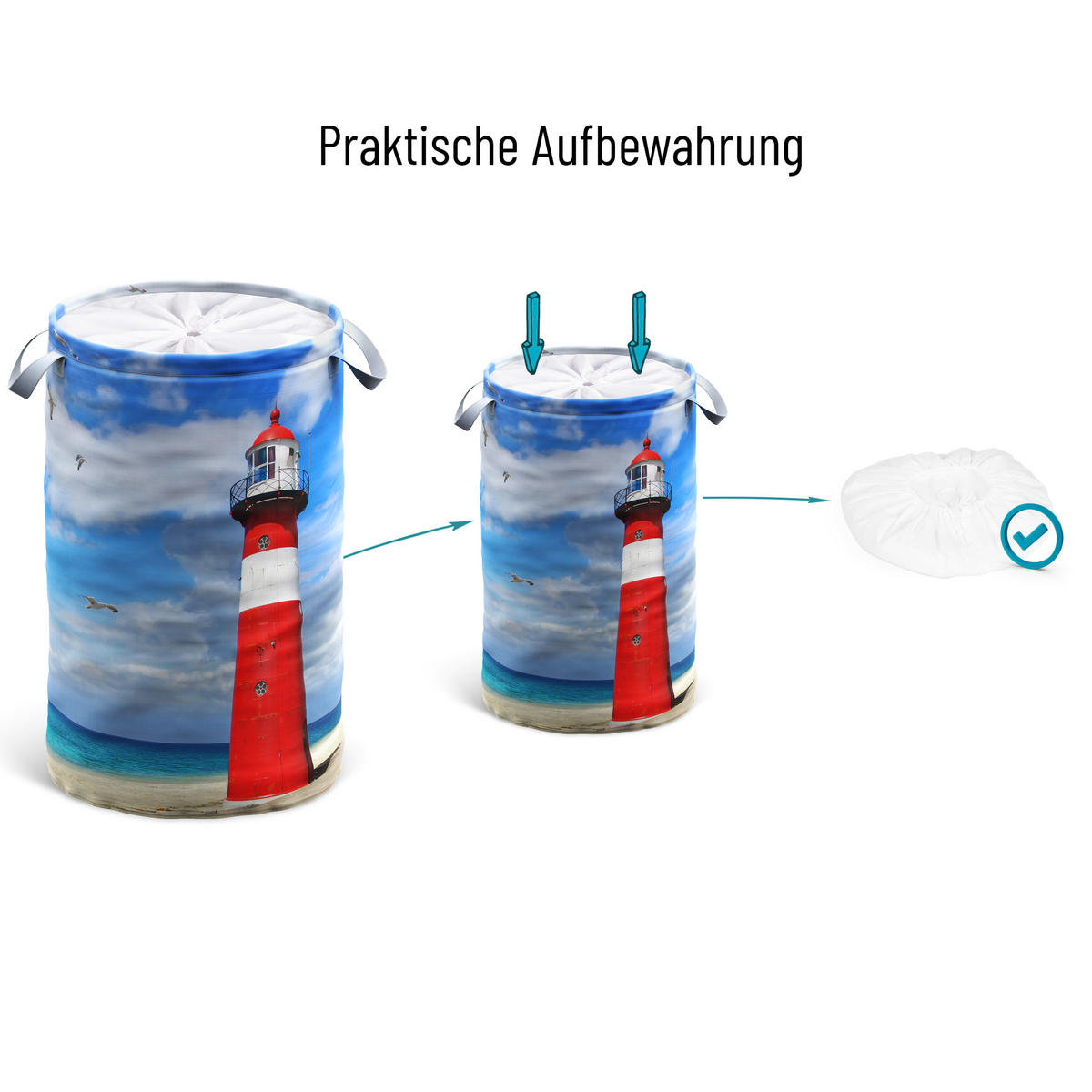WÄSCHEKORB Leuchtturm - Blau, Textil (37/55/55cm) - Sanilo