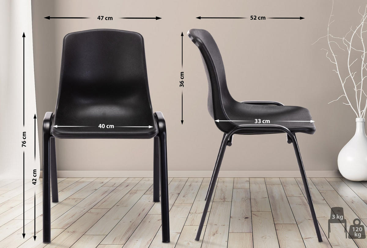 STAPELSTUHL Kunststoff schwarz - Schwarz, Kunststoff/Metall (47/76/52cm) - CLP