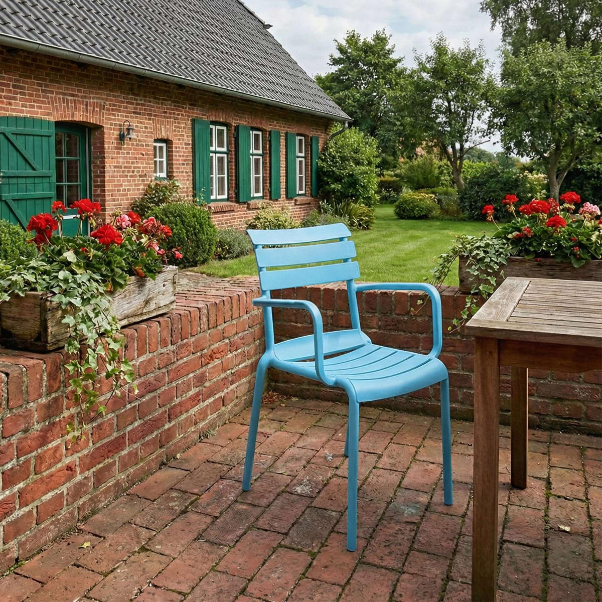 GARTENSTUHL Karl Armlehne 57x57x82cm Kunststoff Blau Stapelstuhl - Blau, Kunststoff (57/82/57cm) - DELUKE