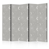 PARAVENT Einseitig Bedruckter 5-tlg 225x172 cm Mond Sterne - Grau, Holz/Textil (225/172/3cm) - Muralo
