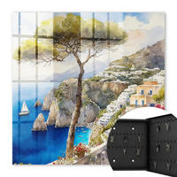 SCHLÜSSELBOX Schwarz 30x30 cm- Türöffnung nach rechts - Mediterrane Landschaft - Blau, Metall (30/30/5cm) - TULUP