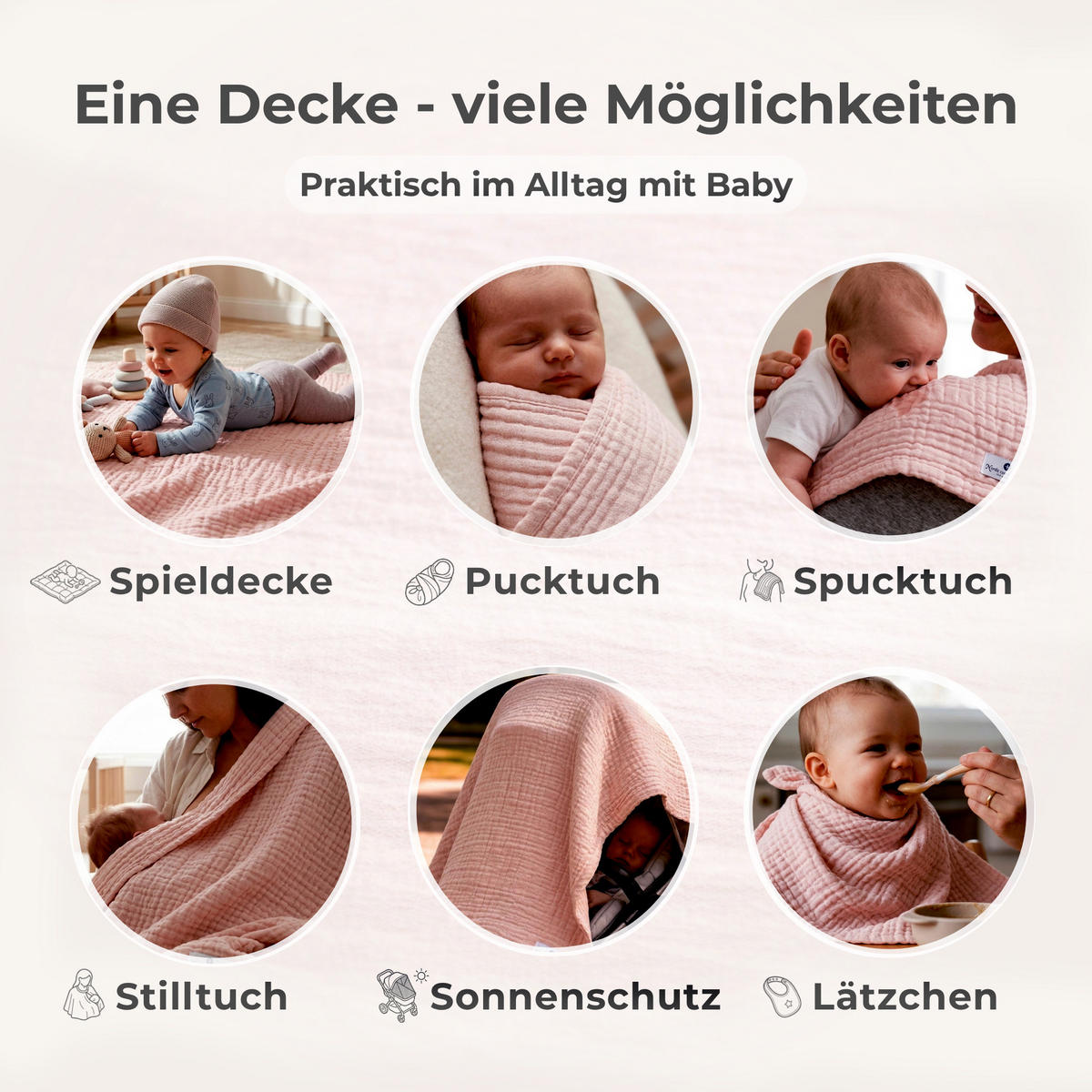 MUSSELINDECKE Babydecke Stilltuch Einschlagdecke Säuglingsdecke Mulltuch ab Geburt - Altrosa, Textil (80/80cm) - nordic coast company