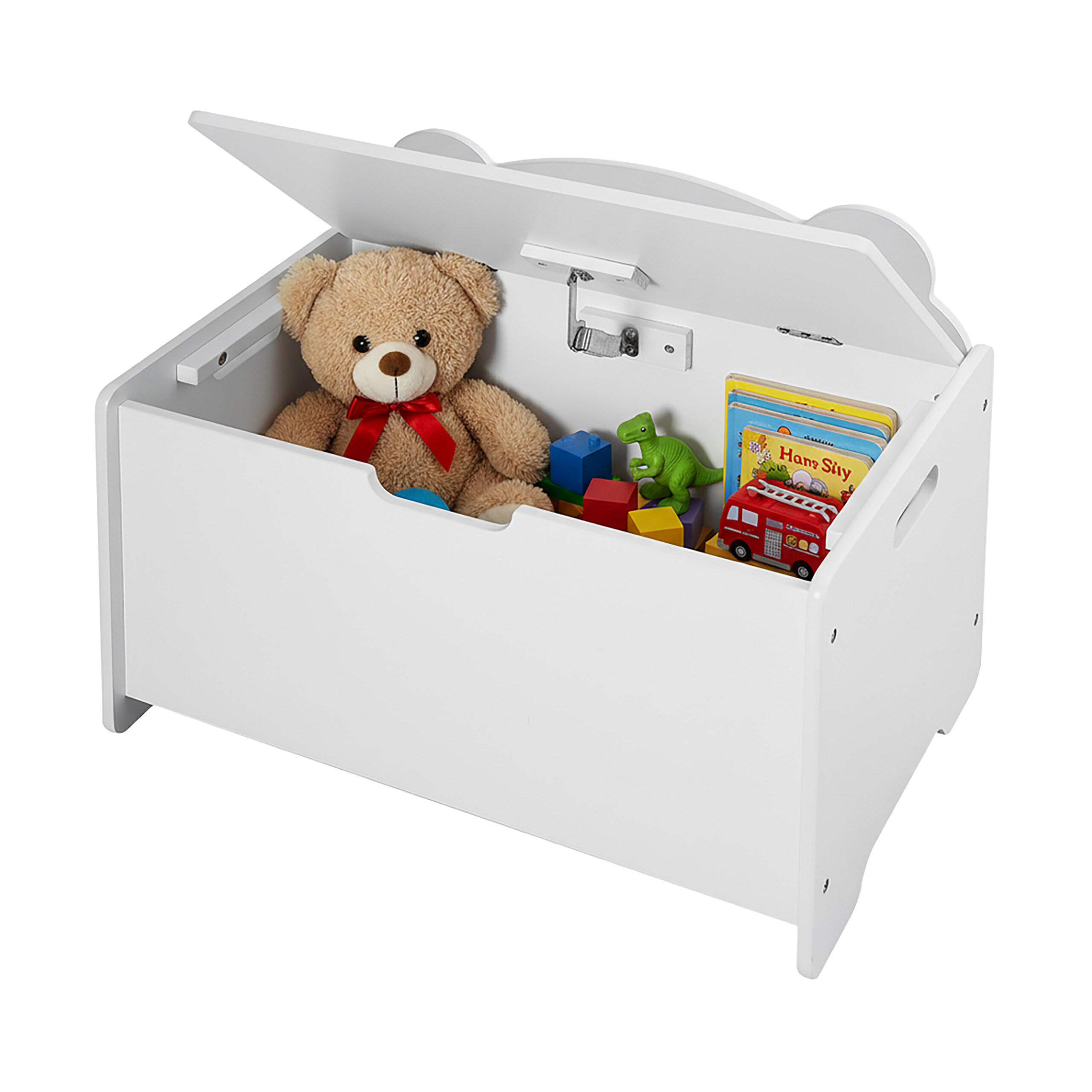 SPIELZEUGTRUHE Weiß MDF mit Deckel Bären-Design - Weiß, Holzwerkstoff (60/38cm) - Relaxdays