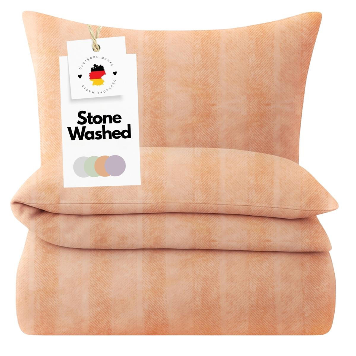 BETTWÄSCHE Stone Washed 135x200 cm aus 100% Baumwolle, Renforce Bettbezug im gestreiften Used Look - 135 x 200 Orange - Orange, Textil (135/200cm) - Carpe Sonno