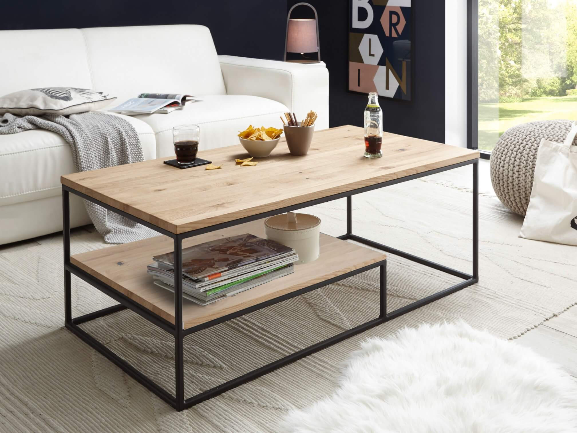 COUCHTISCH rechteckig Eiche massiv 110/60/42 cm - Weiß, Holz (60/110/42cm) - moebel dich auf