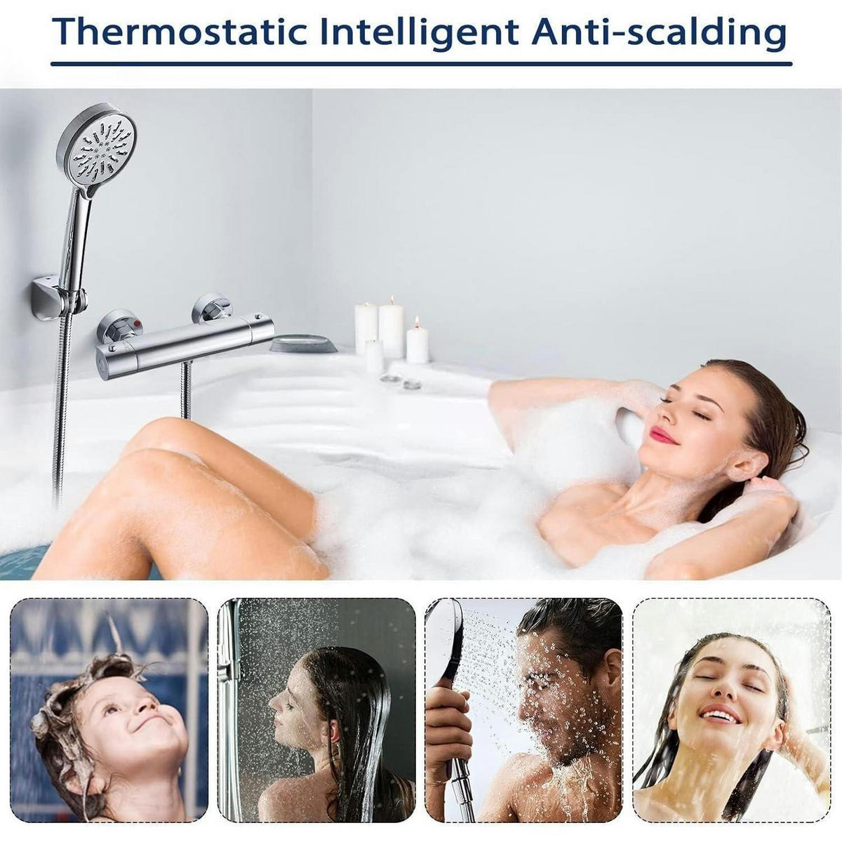 DUSCHARMATUR mit Thermostat Aufputz 150 mm Abstand - Silberfarben, Metall (7.7/7.5/31.2cm)