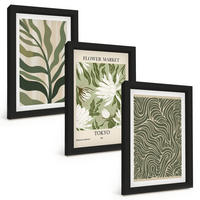 BILDER SET 3er Set - 20x30 cm Schwarzer Rahmen - Pflanzenmuster, Boho-Dekorationen - Schwarz, Kunststoff (20/30cm) - TULUP