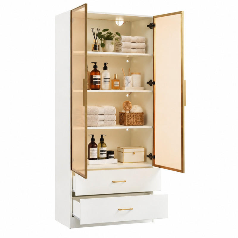 Beauniv Badezimmerschrank Weiß 34.5x170x75 cm