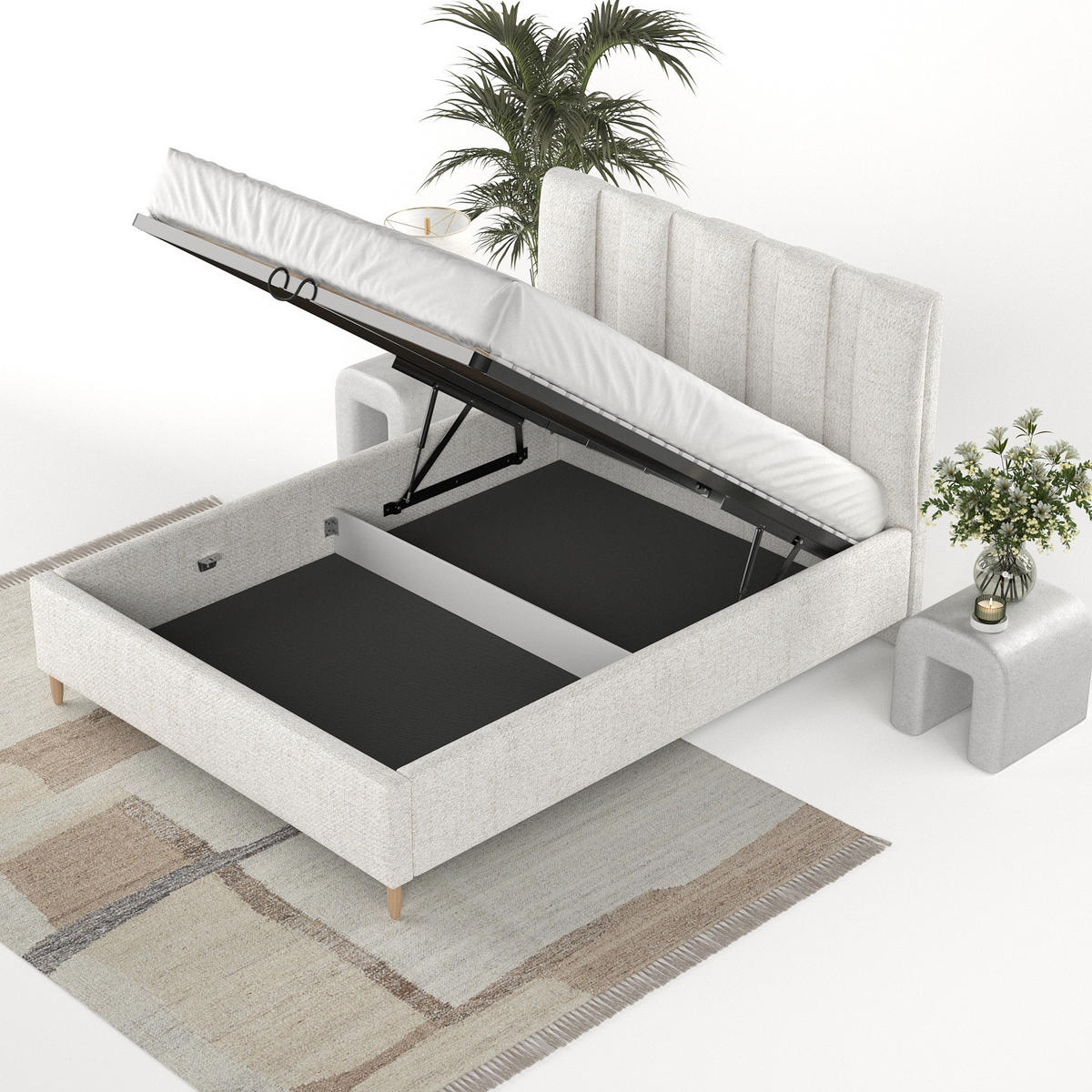 POLSTERBETT Loom 180/200 cm Creme im Neve Stoff - Creme/Naturfarben, Holz/Holzwerkstoff (180/200cm) - AltaBeds