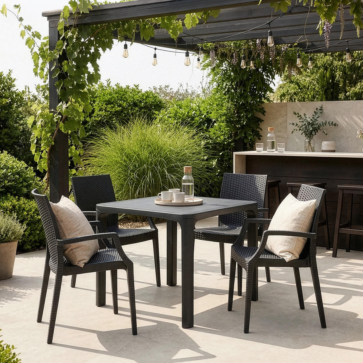 GARTENMÖBEL-SET LEOPSI, ETULI 5-tlg, Anthrazit - Anthrazit, Kunststoff - KONSIMO®