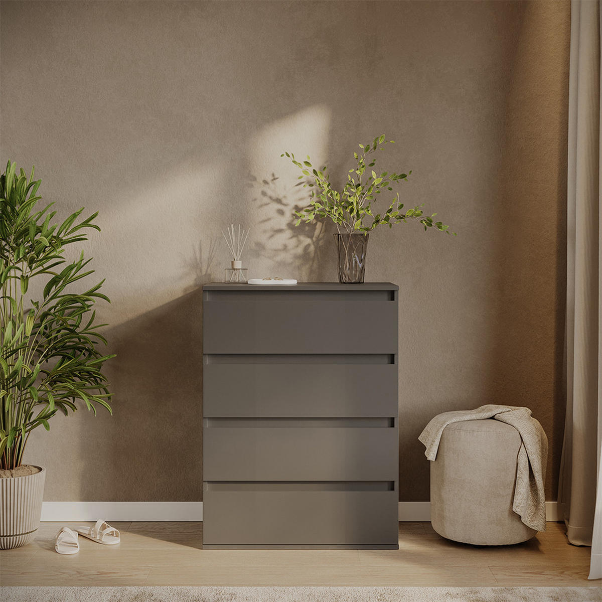 KOMMODE Claus Anthrazit 74 x 99.6 cm mit 4 Schubladen - Anthrazit, Holzwerkstoff (74/99.6/40cm) - Vicco