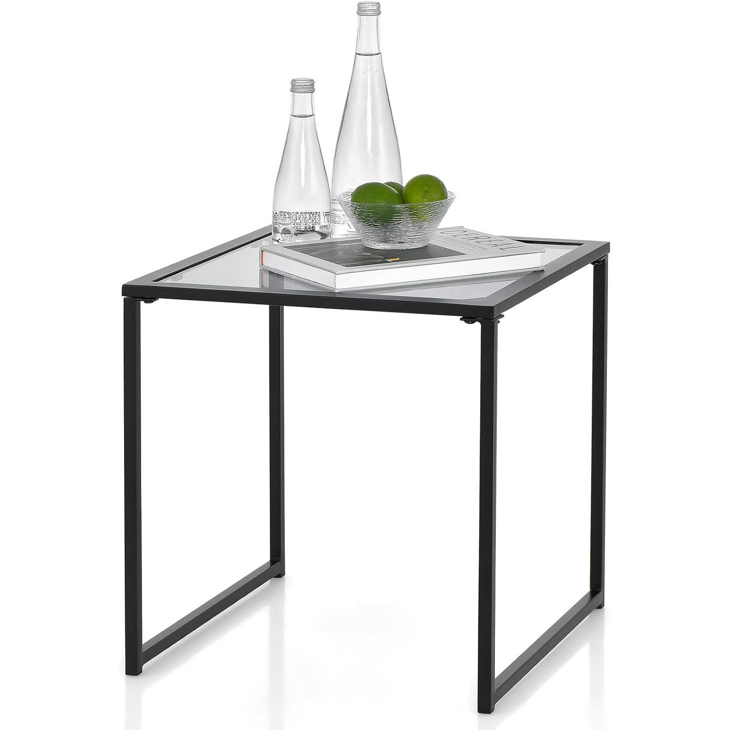 BEISTELLTISCH Schwarz - Schwarz, Glas (43/43/45cm) - COSTWAY