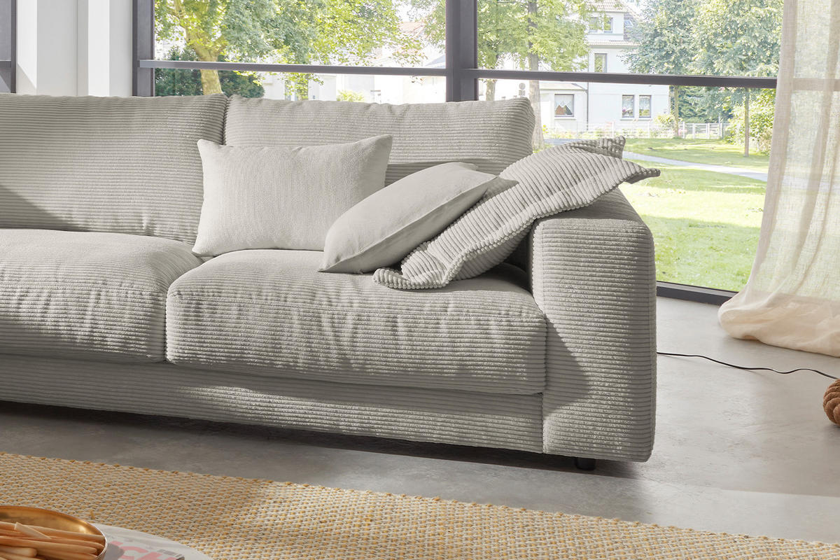 ECKSOFA MADELINE Granit Cord - Greige/Schwarz, Kunststoff/Textil (325/224cm) - KAWOLA