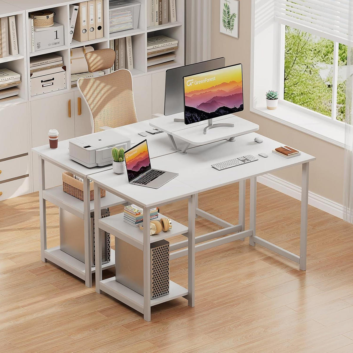 SCHREIBTISCH mit Stauraum und Monitorständer 120 x 50 cm Reinweiß - Weiß, Holzwerkstoff (50/120/75cm)