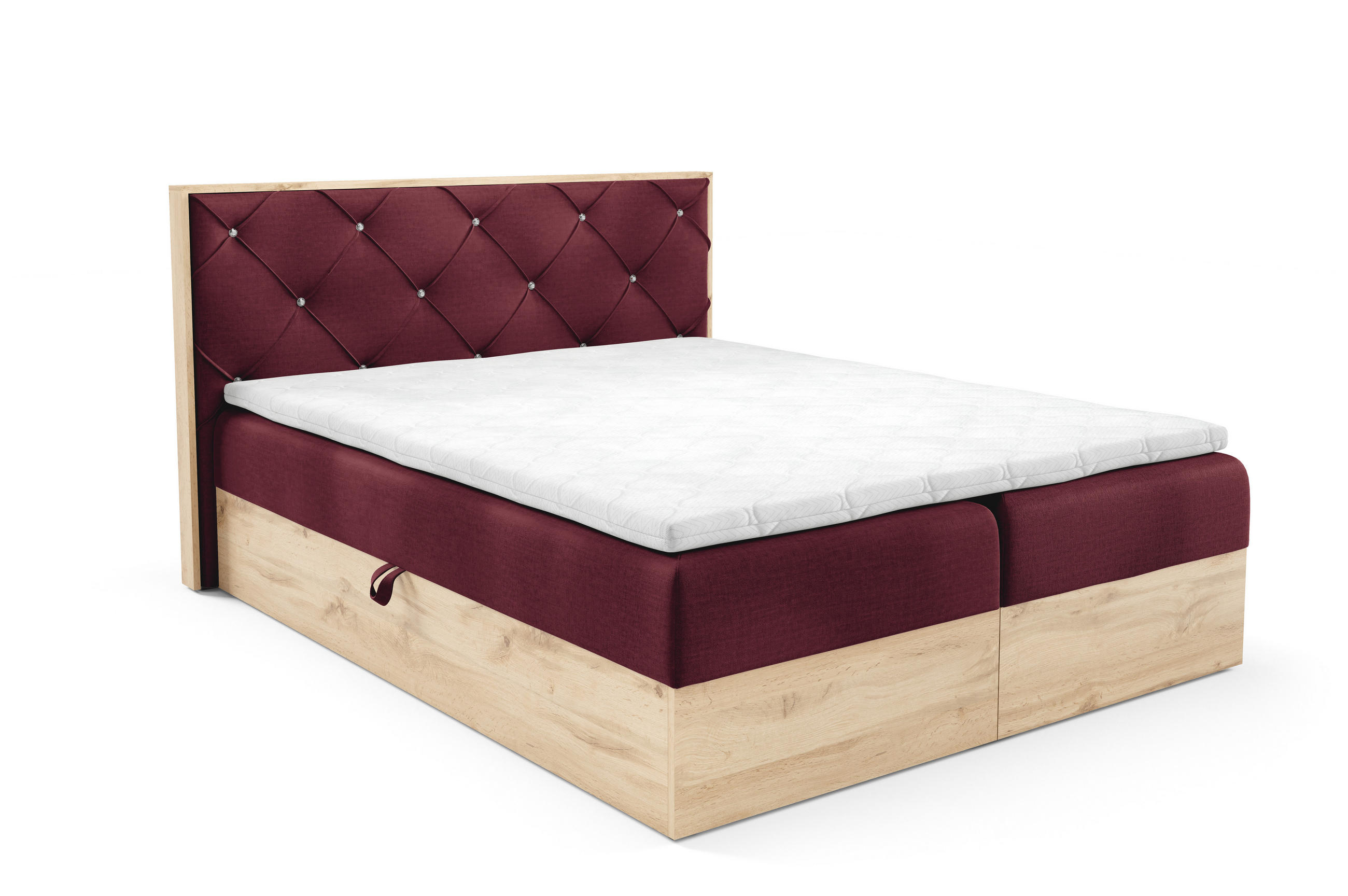 BOXBETT Holzoptik Sonoma Eiche mit Topper 120x200 cm Burgunderrot - Rot, Textil (120/200cm) - Home Collective