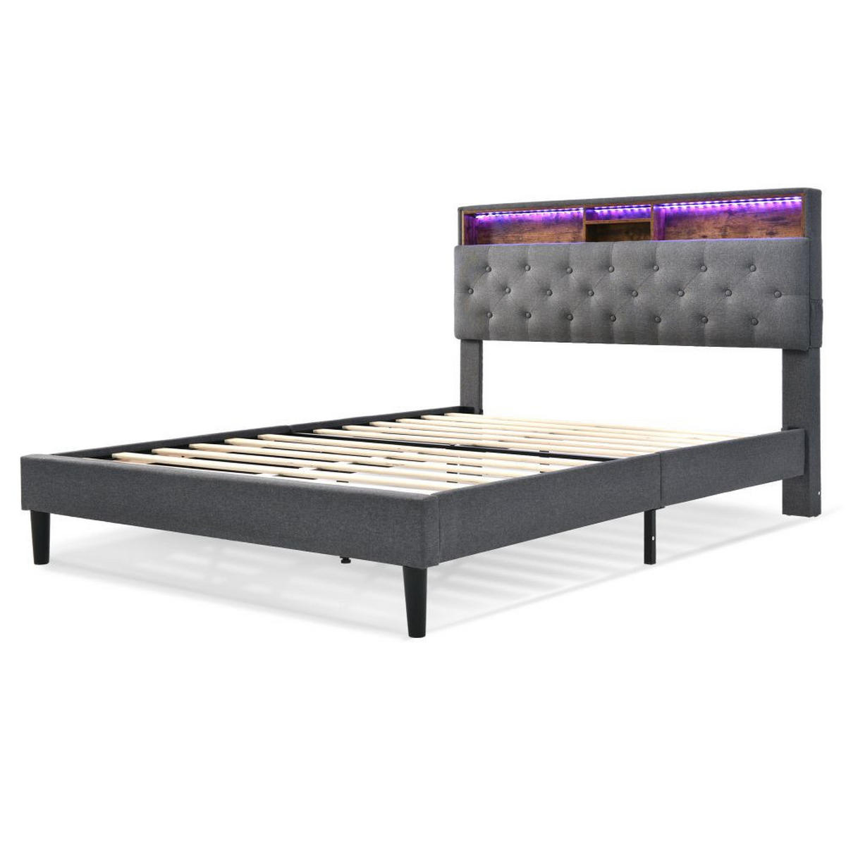 POLSTERBETT 140/200cm in Grau Leinen - Grau, Holz/Textil (140/200cm) - KOMHTOM