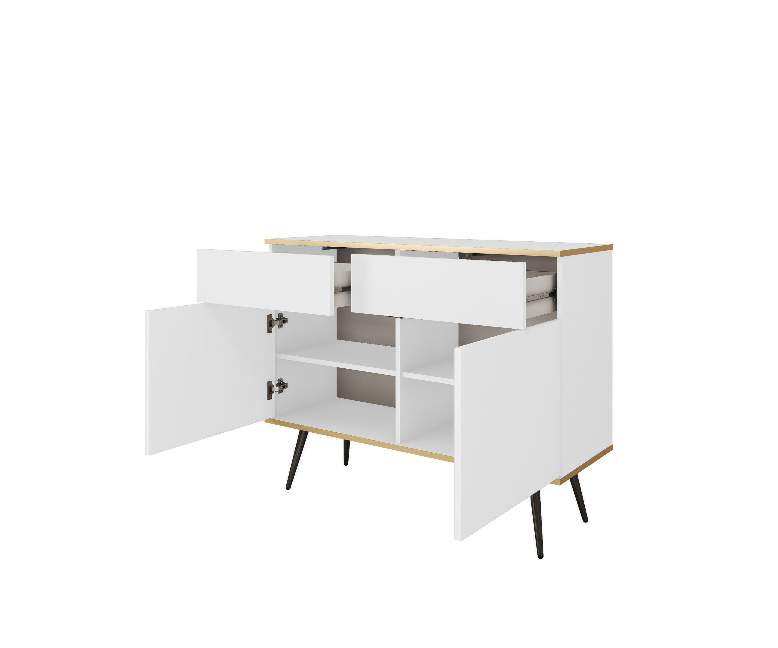 KOMMODE KSZ-107 - KSZ-107, Hochglanz, Schubladen Push-to-Open 107x39x85 cm Weiß/Schwarz - Schwarz/Weiß, Holzwerkstoff/Kunststoff (107/85/39cm) - DomoHome