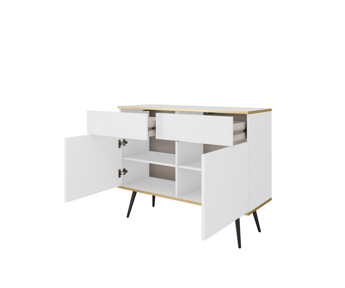 KOMMODE KSZ-107 - KSZ-107, Hochglanz, Schubladen Push-to-Open 107x39x85 cm Weiß/Schwarz - Schwarz/Weiß, Holzwerkstoff/Kunststoff (107/85/39cm) - DomoHome
