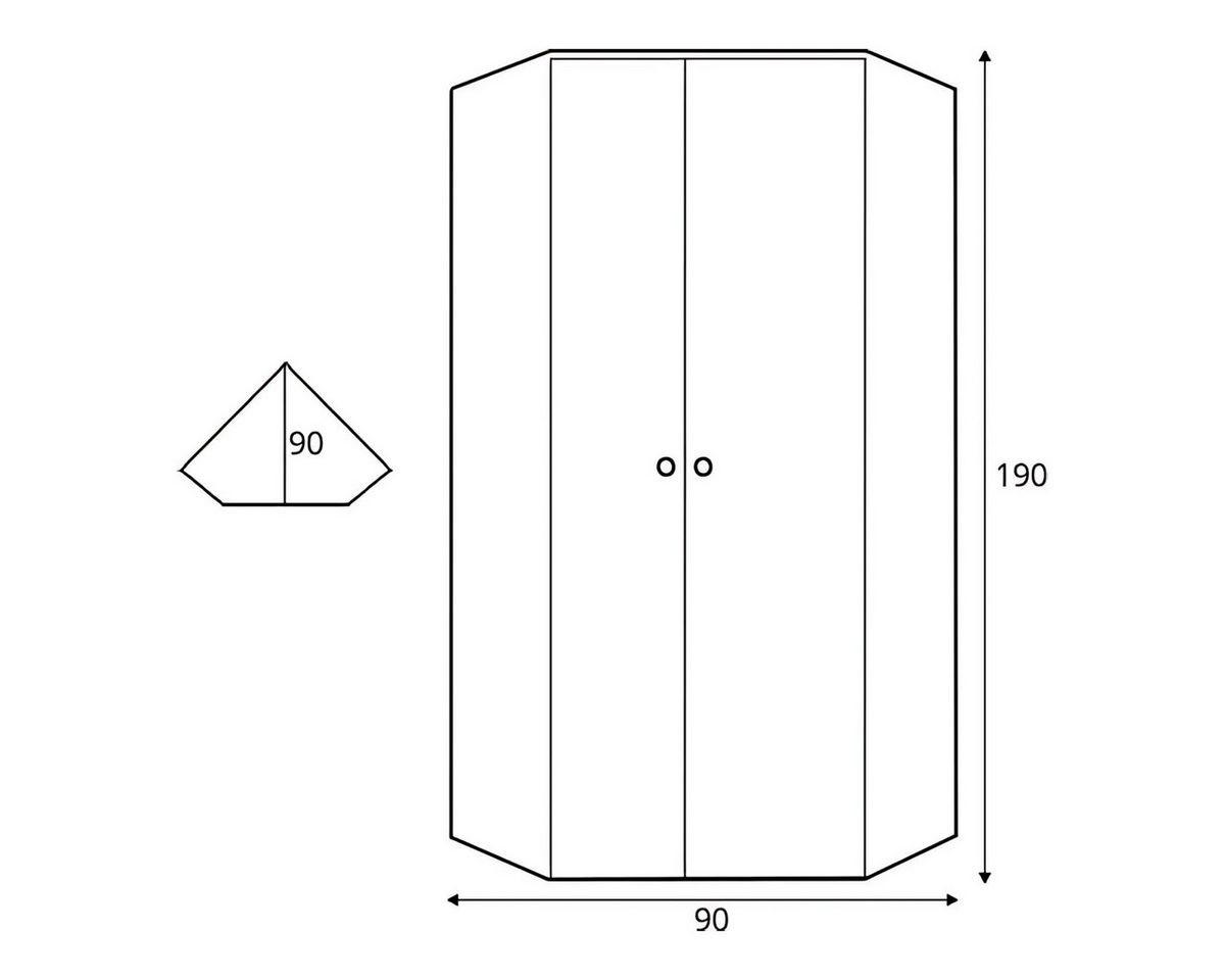 ECKKLEIDERSCHRANK POKO 2 90/190/90 cm in Biskuiteiche / Weiß Lux / Grau - Eichefarben/Weiß, Holzwerkstoff (90/190/90cm) - Deine Möbel 24