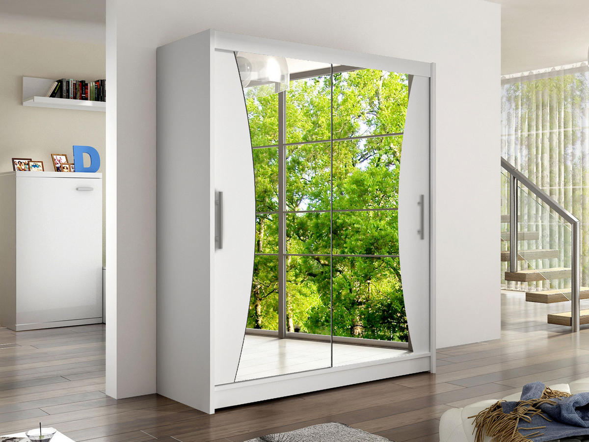 SCHWEBETÜRENSCHRANK Westa IX - Silberfarben/Weiß, Holzwerkstoff/Metall (150/200/58cm) - MIRJAN24