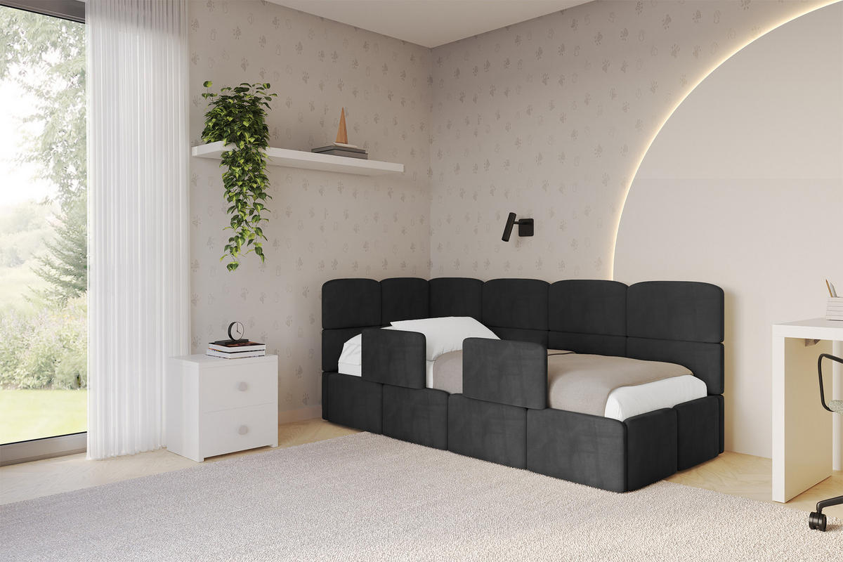 EINZELLBETT Jugendbett mit Bettkasten, Rechts - KIVY 100x200 Schwarz - Schwarz, Holzwerkstoff/Textil (100/200cm) - ALTDECOR