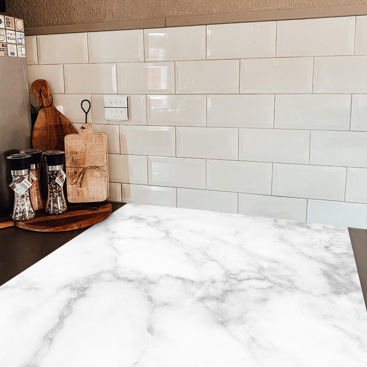 HERDABDECKPLATTE Marmor - Grau - Weiß - Strukturierter Marmor 78x78 cm - Weiß, Kunststoff (78/0.2/78cm) - MuchoWow