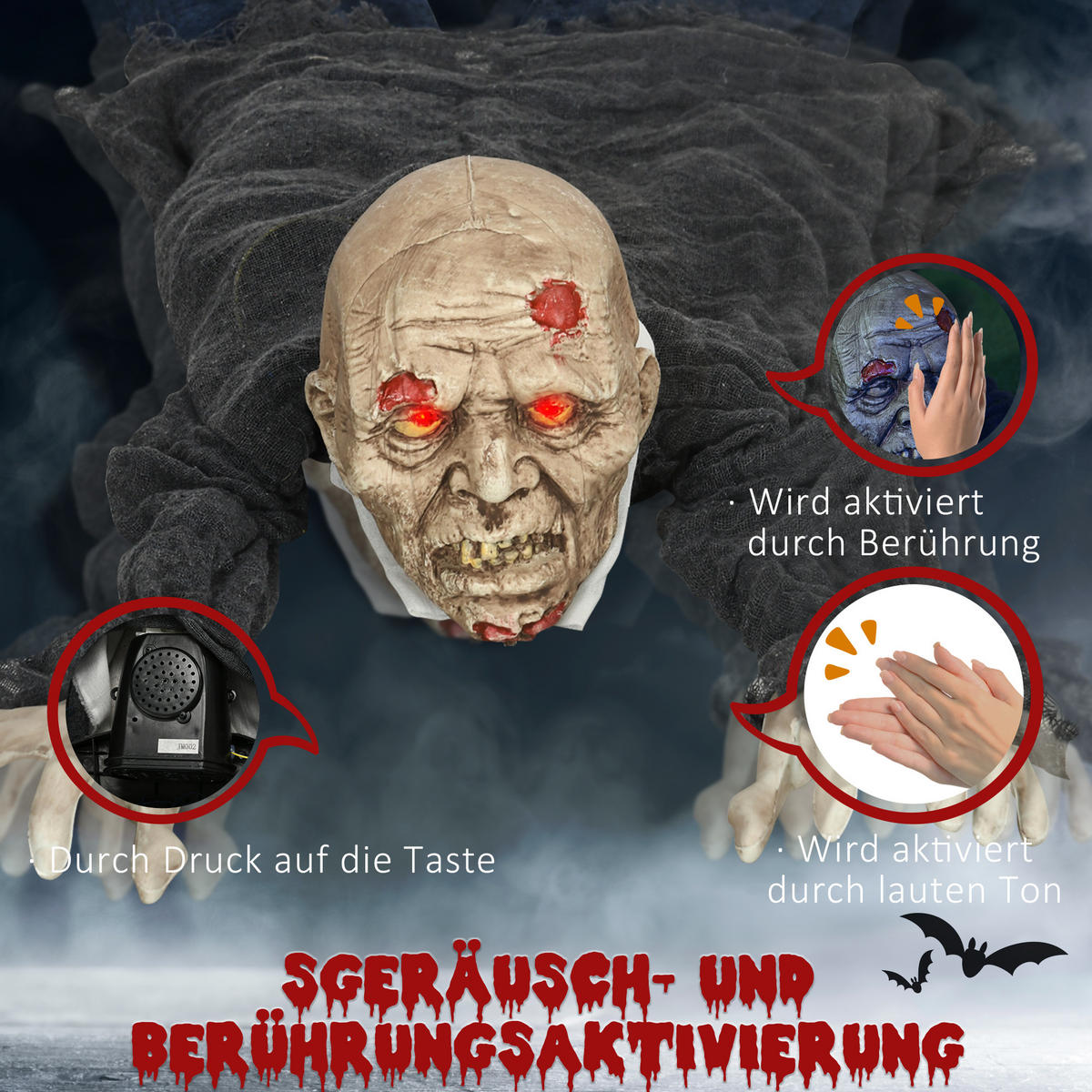 HALLOWEEN HORROR-CLOWN, Mehrfarbig, Polyester, PE, Stahl - Multicolor, Kunststoff (20/159/45cm) - HOMCOM