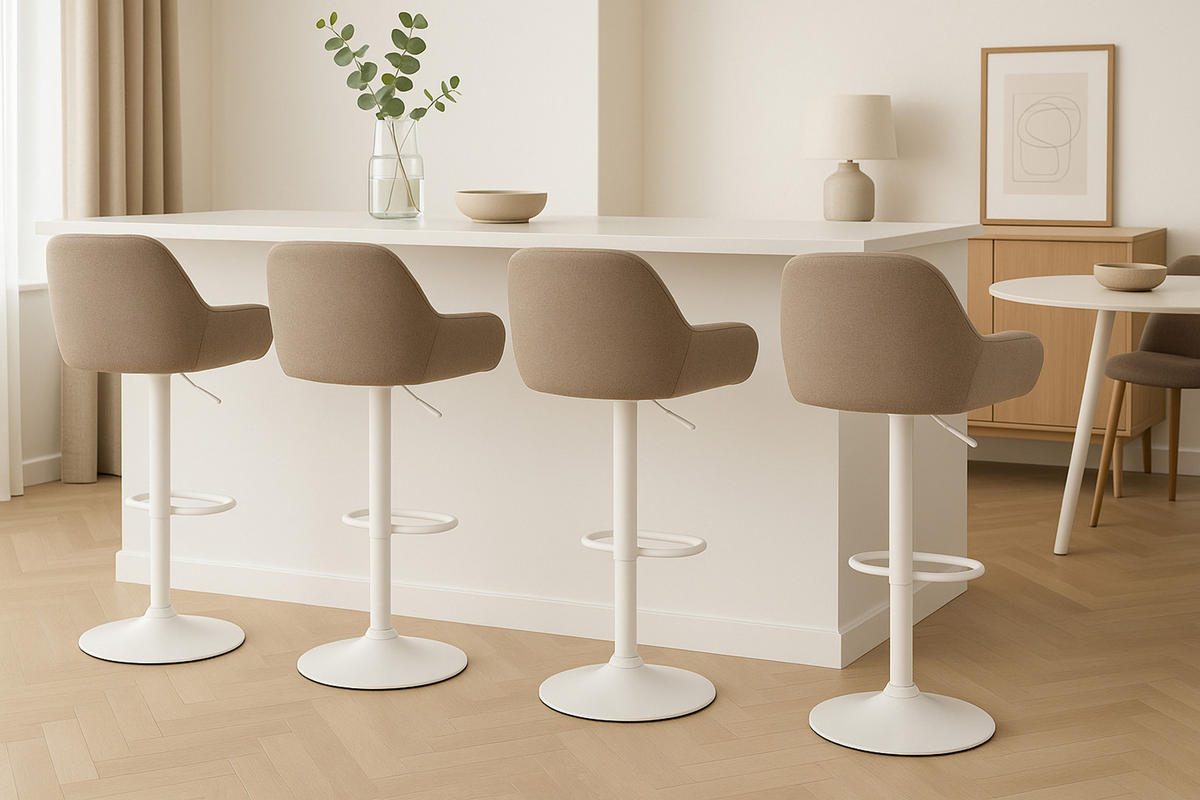 BARHOCKER 2er Set Prag Stoff weiß taupe - Taupe/Weiß, Textil/Metall (51/109/52cm) - TPFLiving