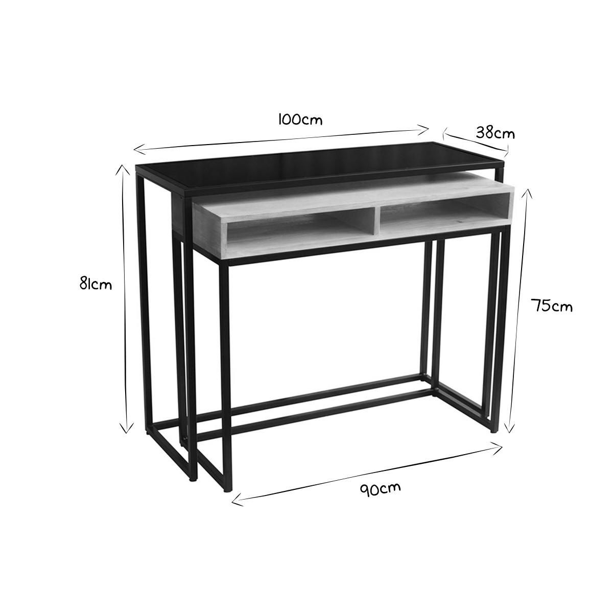 KONSOLE Mangoholz Metall B100 cm YPKA - Schwarz, Holz (100/38/81cm) - Miliboo