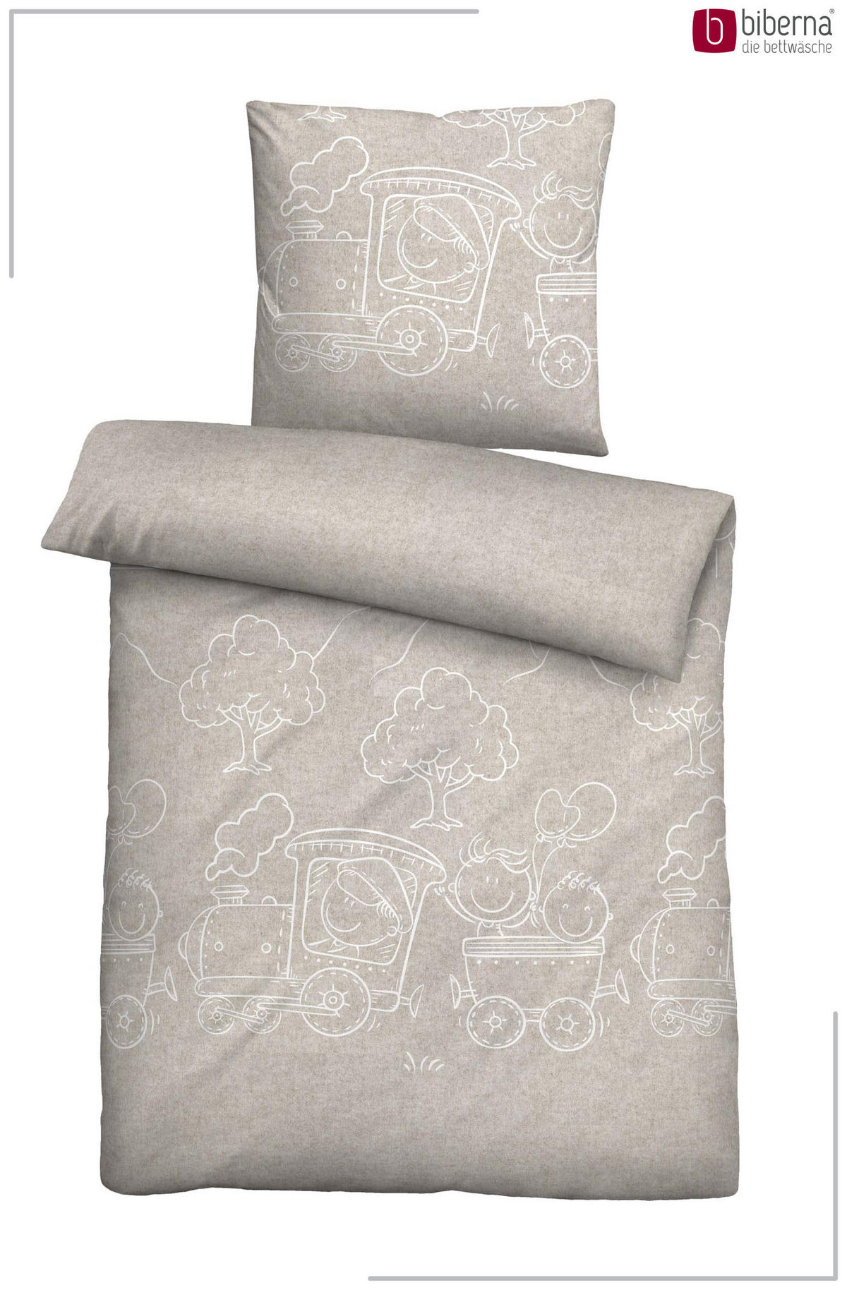 BETTWÄSCHE-GARNITUR Premium Melange Lokomotive kitt, 135x200 cm + 80x80 cm - Beige, Textil (135/200cm) - biberna