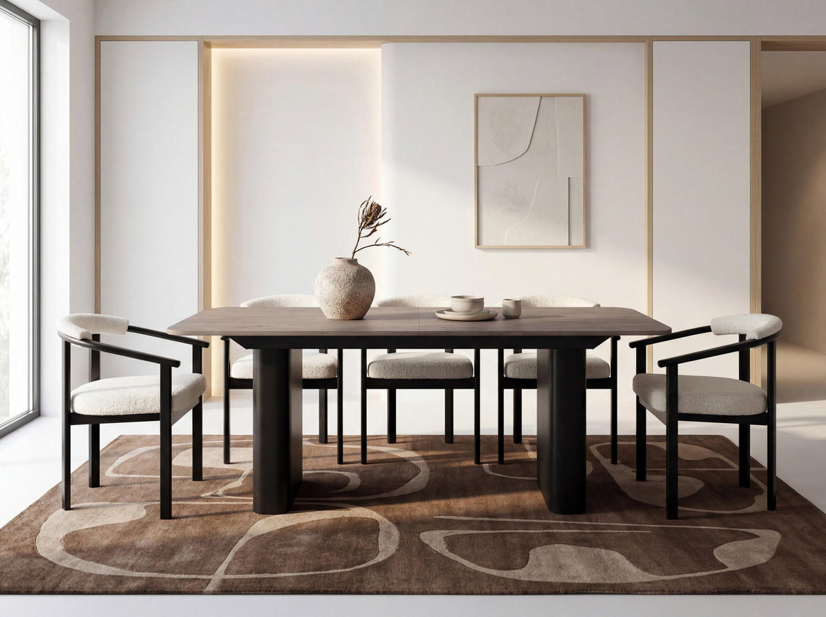 ESSTISCH Riven rechteckig ausziehbar verlängerbar mit Butterfly-Auszug, Eiche Braun 200-296/90/76 cm - Greige/Schwarz, Holzwerkstoff/Metall (90/296/76cm) - WFL GROUP