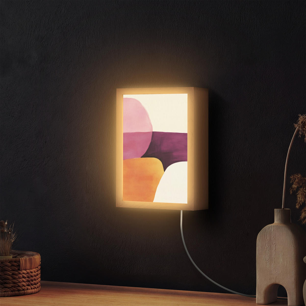 NÁSTĚNNÁ LAMPA Tvary - abstraktní - barevné 20x30 cm - růžová, kompozitní dřevo (20/30/8cm) - OnlyWow