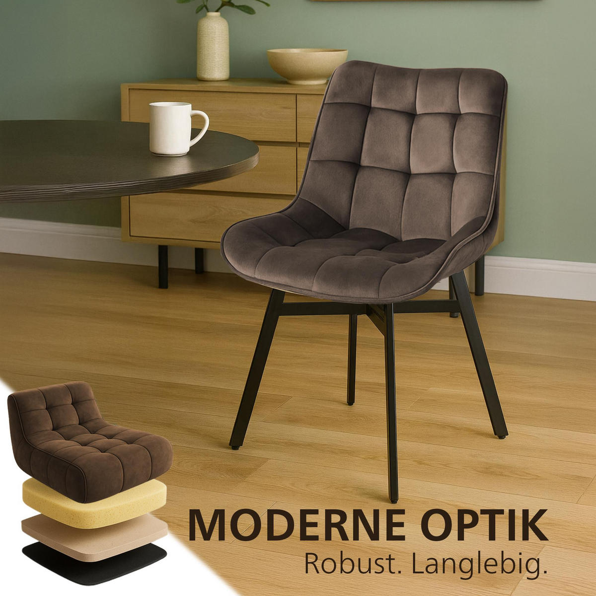 ESSZIMMERSTUHL Samt Braun - Schwarz/Braun, Textil/Metall (54/83/61cm) - CLP