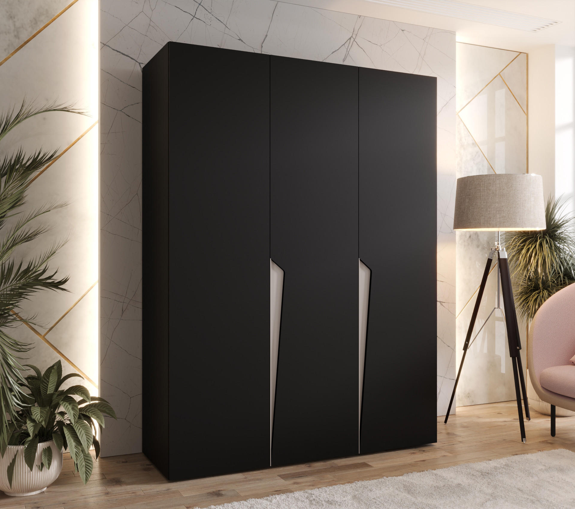 DREHTÜRENSCHRANK 202/150/52 3-türig - Beige/Schwarz, Holz/Metall (150/202/52cm) - Abiks Möbel