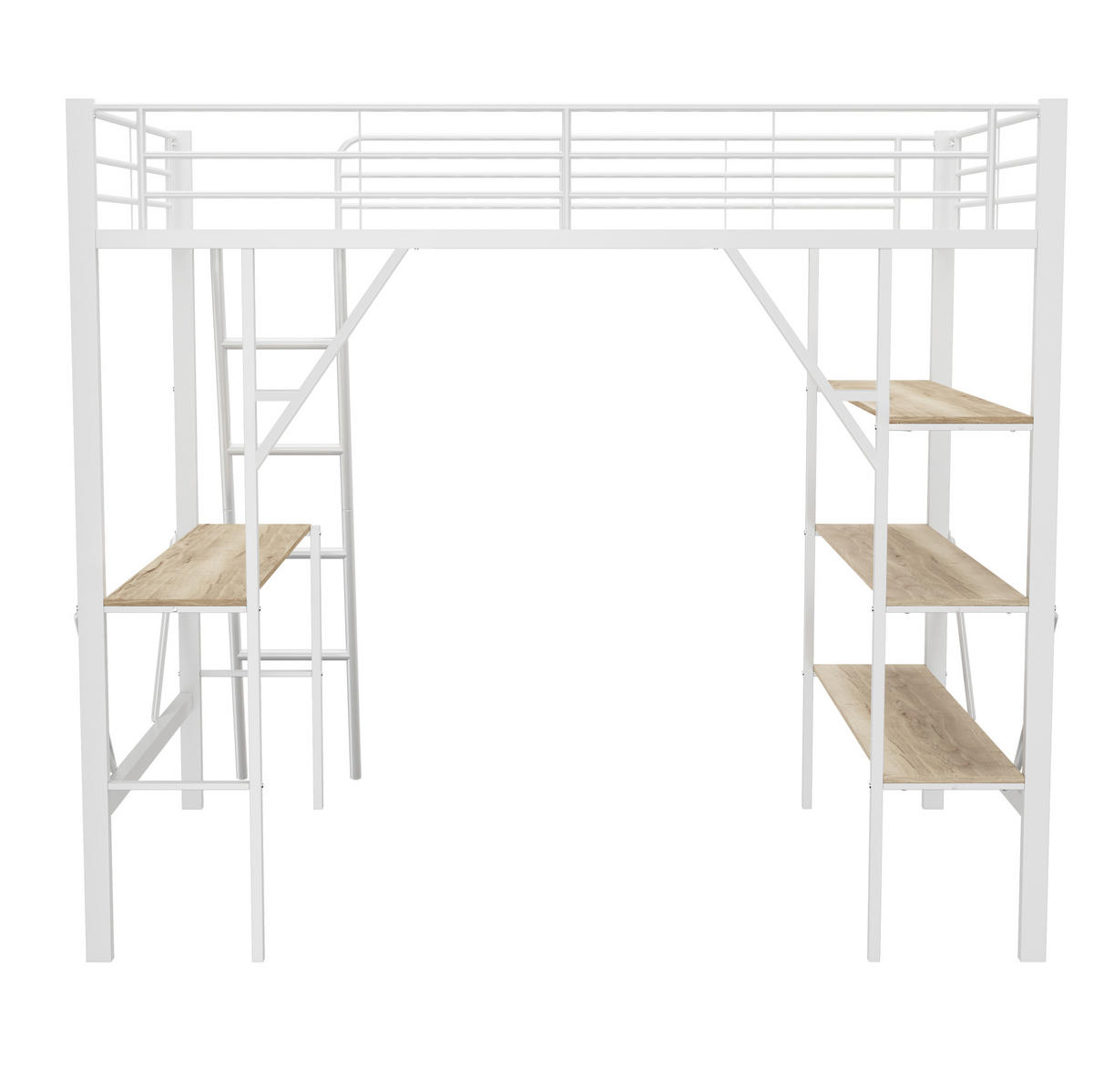 HOCHBETT 90/200 cm aus Metall und MDF mit Schreibtisch und 3 Ablagen Weiß - Weiß, Holzwerkstoff (90/200cm) - Modenvie