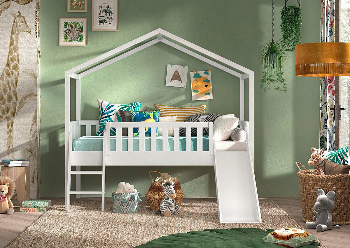 HAUSBETT mit Rutsche Kapua 209x202x192 aus Massivholz in Weiß - Weiß, Holz (90/200cm) - 58aufmkessel