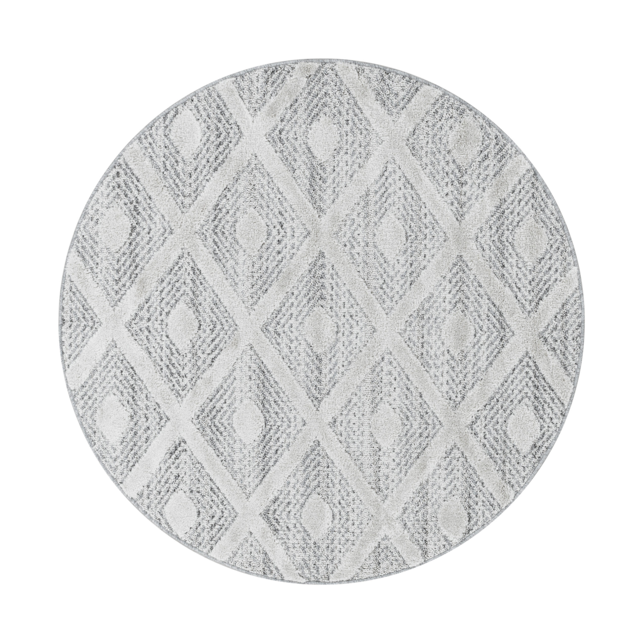 TEPPICH Wohnzimmer 3D Geometrisch Modern Waschbar OEKO-TEX Rund Grau 200x200 cm Gekettelt – EISACK - Grau, Textil (200/200cm) - KADIMA DESIGN