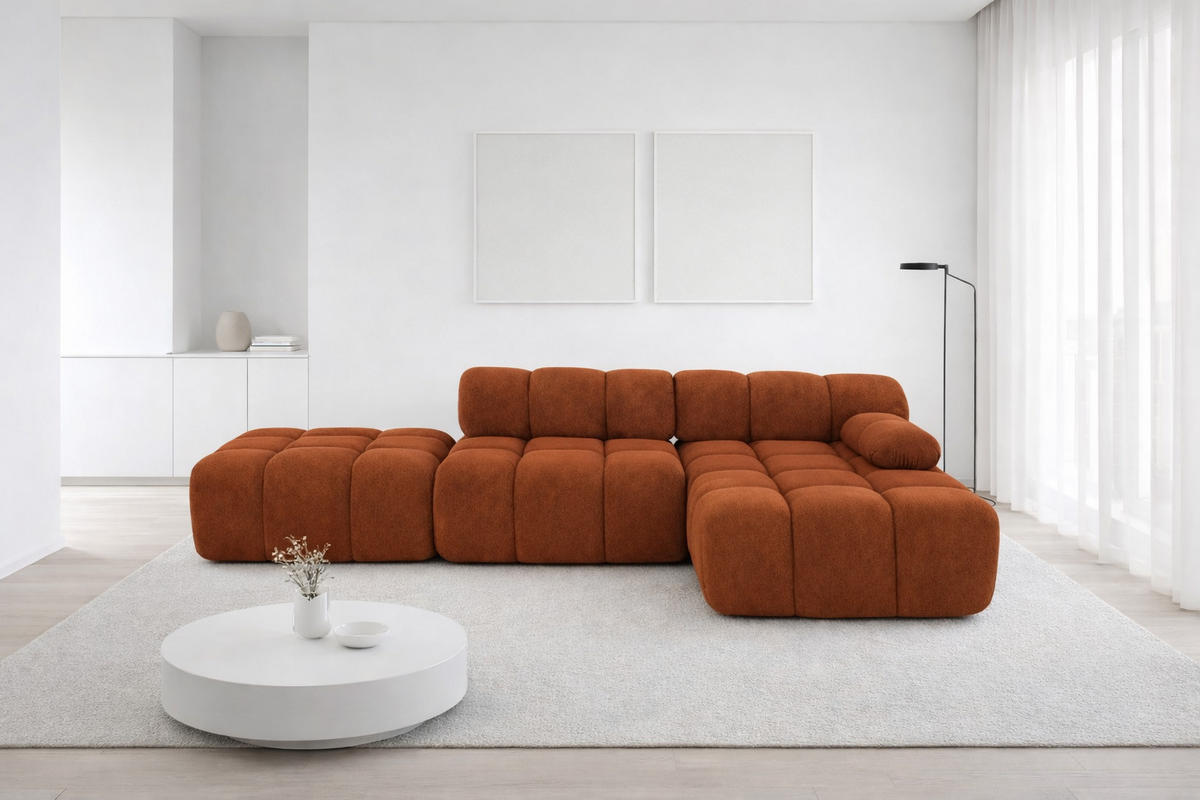 ECKSOFA L-Form Modular Mit Hocker, Veloursstoff Salvador, Braun, Rechts, Selia - Braun, Holz (285/160cm) - Kaiser Möbel