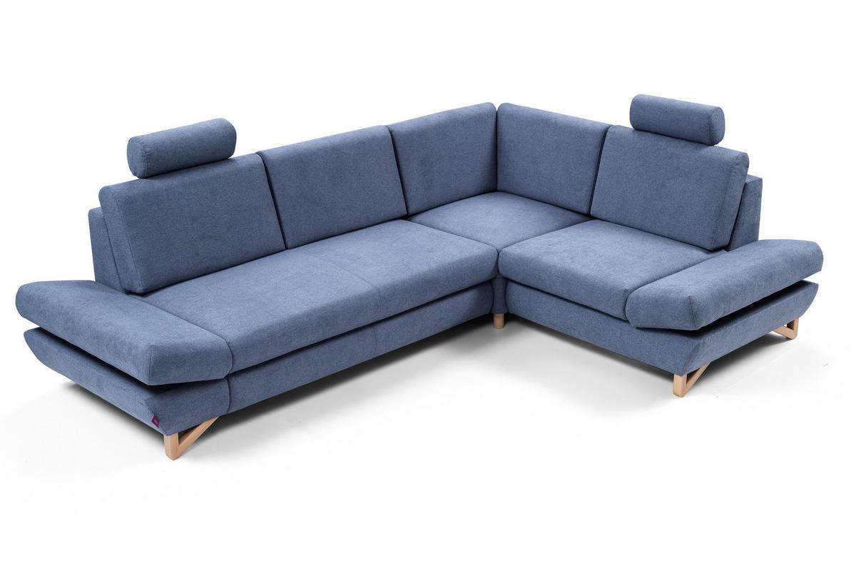 ECKSOFA CASA II R-S Blau Plüsch-Stoff mit Schlaffunktion - Blau, Holz (272/199cm) - MASSENO