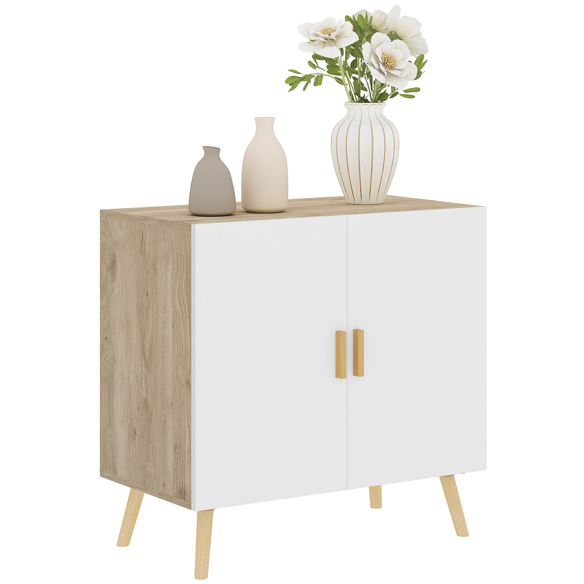 SIDEBOARD Weiß-Natur, Bambusgriffe, 76/41,2/74 cm - Naturfarben, Holz (76/74/41.2cm) - PANGIVO