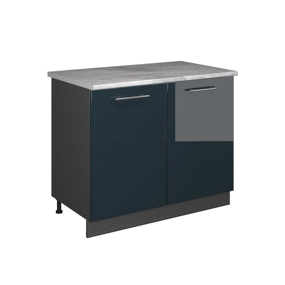 SPÜLENUNTERSCHRANK Fame-Line, Dunkelblau Hochglanz/Anthrazit, 100 cm, AP Marmor - Anthrazit/Dunkelblau, Holzwerkstoff (100/82/60cm) - Vicco