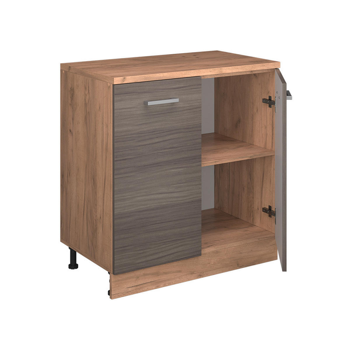KUHINJSKA OMARA ZA POŠEVNE STREHE R-Line, Žlahtna siva, 80 cm brez naklona z 2 vrati - siva/medeni hrast, leseni material (80/83.8/46cm) - Vicco