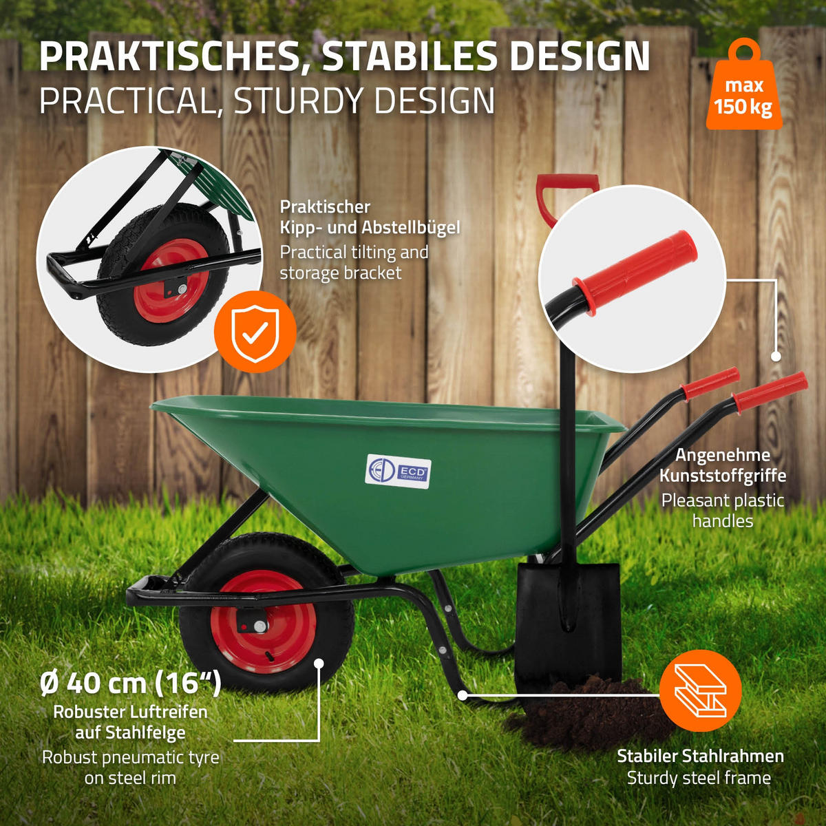 SCHUBKARRE - Grün, Kunststoff (60/65/143cm) - ECD-Germany