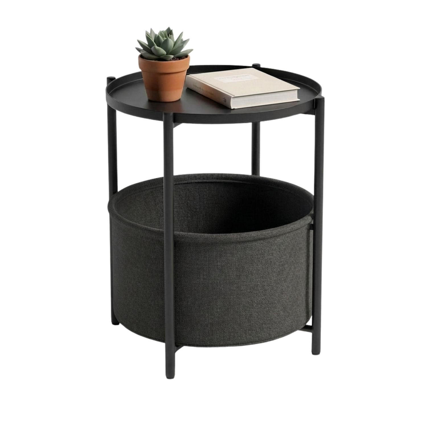 COUCHTISCH NINA Metall mit Aufbewahrungskorb Canvas Schwarz - Schwarz, Metall (45/45/48cm) - Coemo
