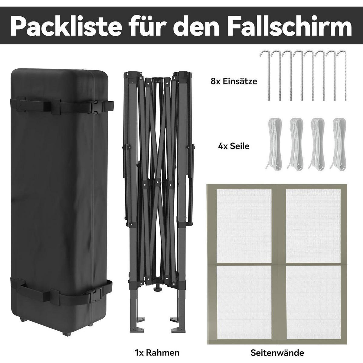 GARTENPAVILLON 4 x 4 m mit Moskitonetz Khaki - Olivgrün, Metall (400/285/400cm)