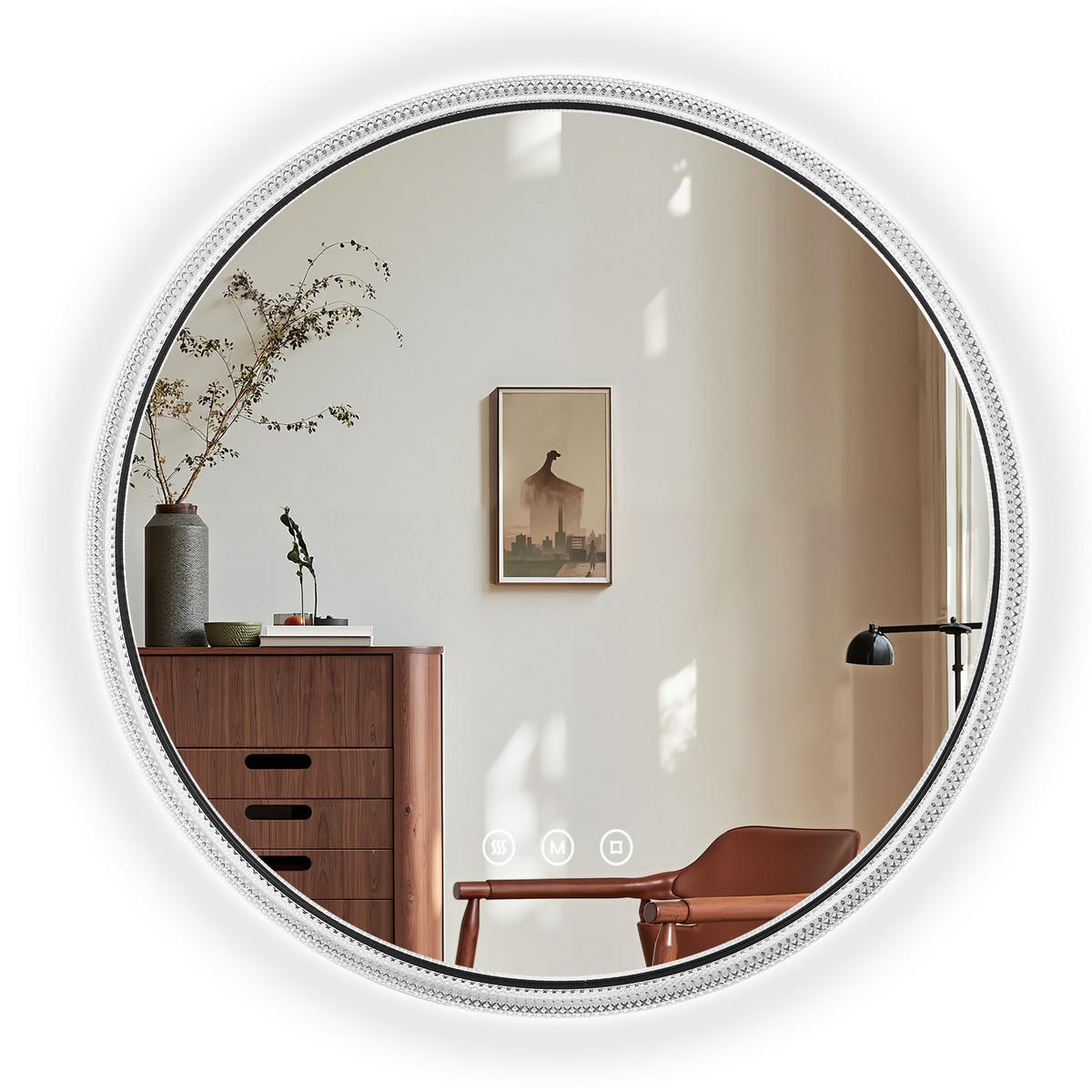 BADSPIEGEL Runder mit Beleuchtung Schwarz ф60 cm - Schwarz, Glas (60/4.3/60cm) - EMKE