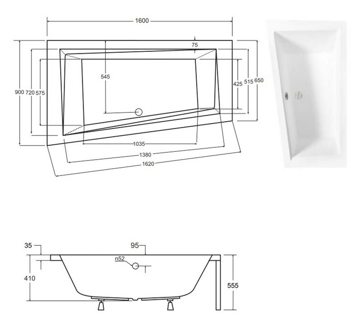 BADEWANNE Eckwanne INTIMA 160/90 Links + Schürze + Ablage + Kopfstütze Ablauf Füße - Weiß, Kunststoff (90/55.5/160cm) - bad land
