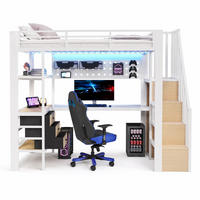 HOCHBETT 90/200 cm aus MDF und Metall mit Schublade, Lochwand, Tisch, LED-Licht, Weiß - Weiß, Holzwerkstoff (90/200cm) - OKMYHOME