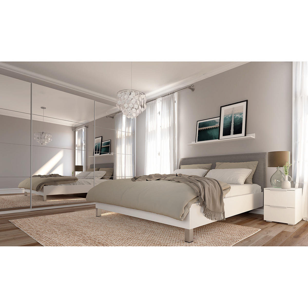 SCHWEBETÜRENSCHRANK - Weiß, Glas/Holzwerkstoff (360/222/68cm) - home24